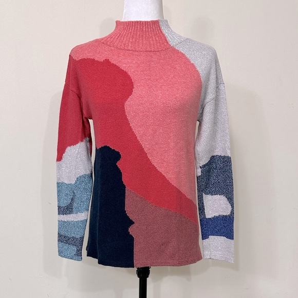 NEW NIC + ZOE Fall Color Blocks Mock Neck Long Sleeve Pullover Sweater Top S/M - Picture 3 of 16
